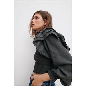 ZARA Ruffled Shoulder Long Sleeve